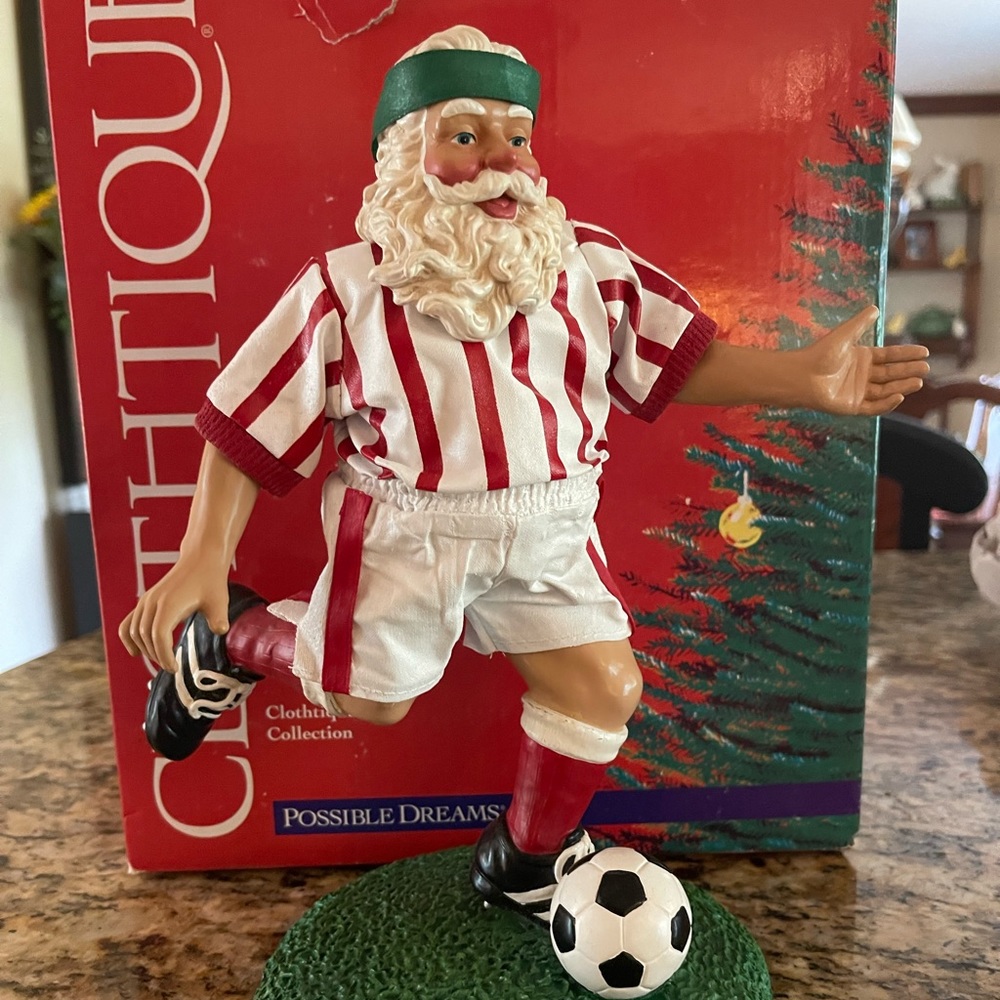 Rare Clothtique Collectible "going for the goal" soccer, Santa
